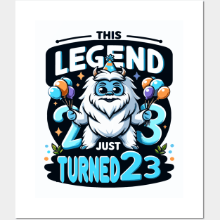 "Yeti's 23rd Birthday Bash" - Festive Cartoon Celebration Design Posters and Art